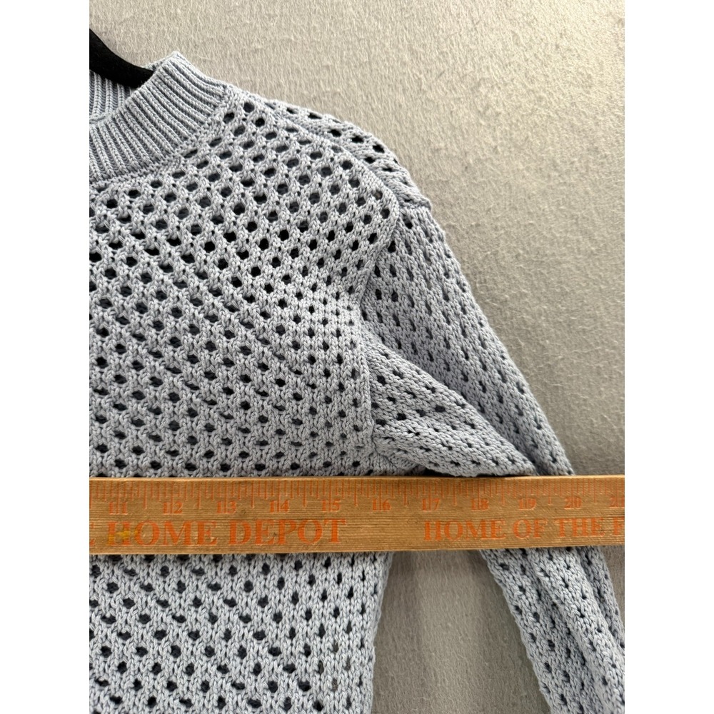 ZARA Sweater Girls 9/10 Blue Open Knit Crochet Cropped Coastal Soft Girl Boho - Picture 4 of 10